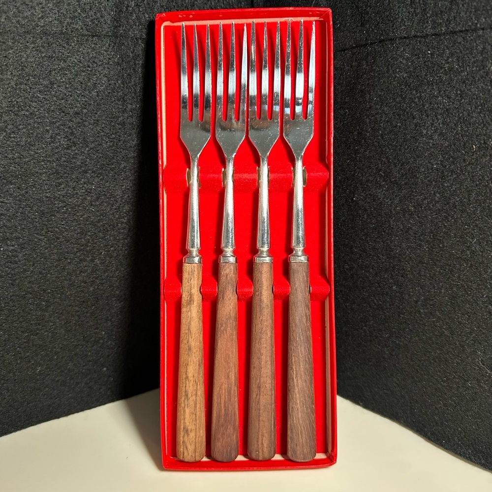 Vintage Fondue Forks With Teak Handles FOUR- Japan- Excellent Preloved Condition